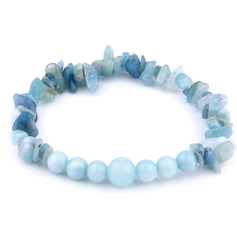 New Light Blue Natural Aquamarines Gem Stone Round Beads Elastic Bracelet Women Fashion Romantic Chip Crystal Bead Yoga Bracelet