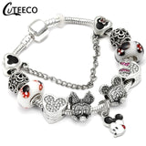 CUTEECO 925 Fashion Silver Charms Bracelet Bangle For Women Crystal Flower Fairy Bead Fit Brand Bracelets Jewelry Pulseras Mujer