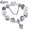 CUTEECO 925 Fashion Silver Charms Bracelet Bangle For Women Crystal Flower Fairy Bead Fit Brand Bracelets Jewelry Pulseras Mujer